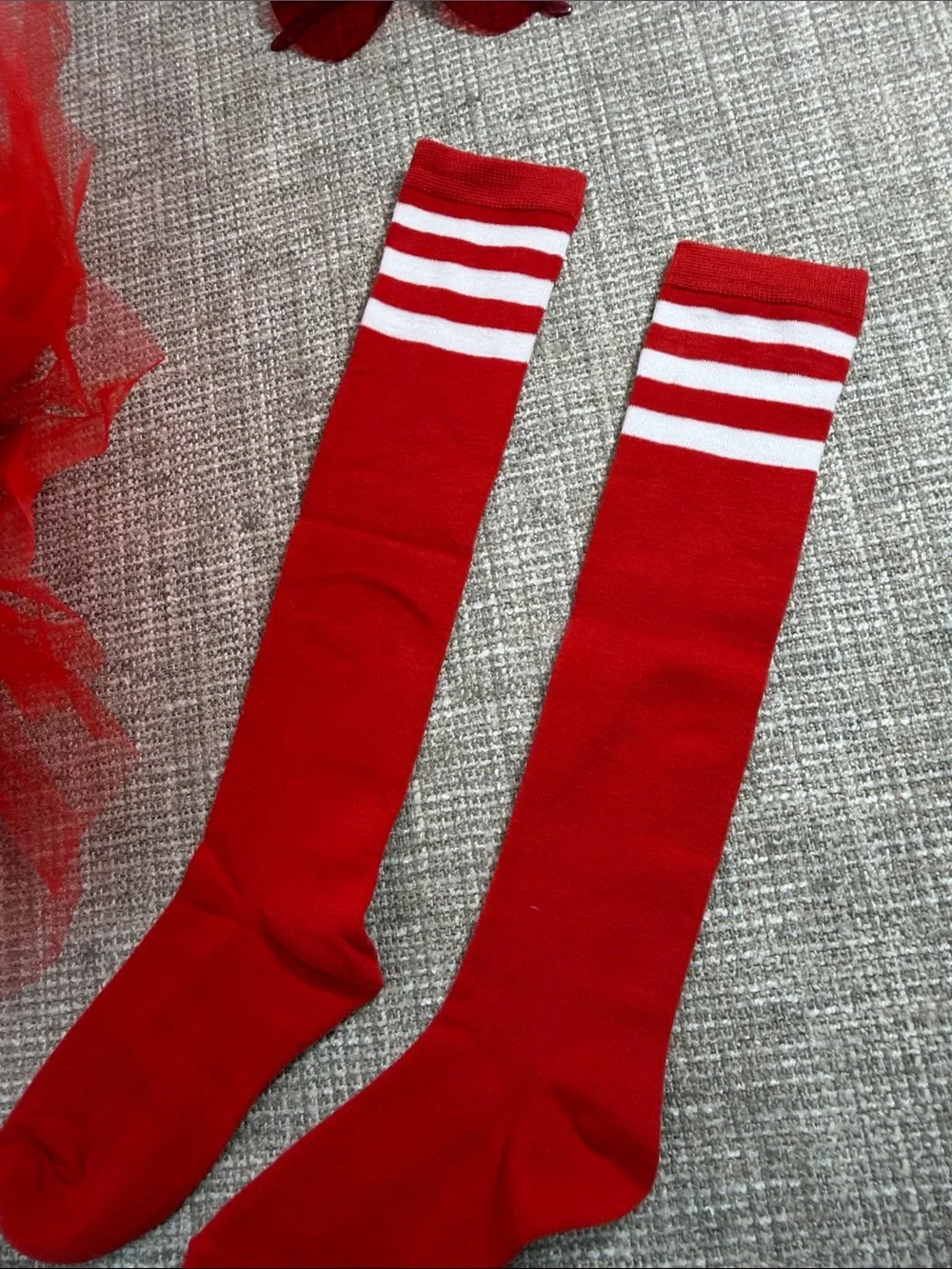 Red Tutu Skirt & Knee-High Socks Set with glasses woman’s small rave party